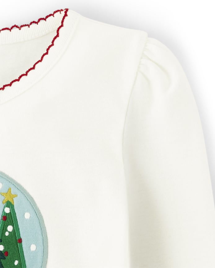 Girls Embroidered Snow Globe Top - Holiday Express