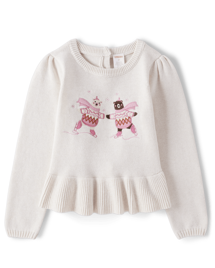 Girls Embroidered Bear Sweater - Hugs