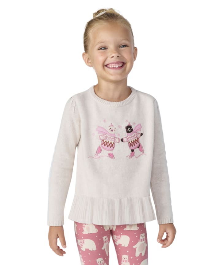 Girls Embroidered Bear Sweater - Hugs