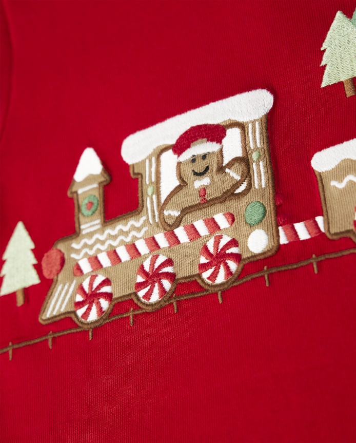 Boys Embroidered Train Layered Top - Gingerbread House