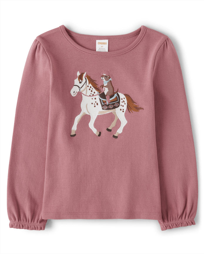 Girls Embroidered Horse Top - Little Rocky Mountain