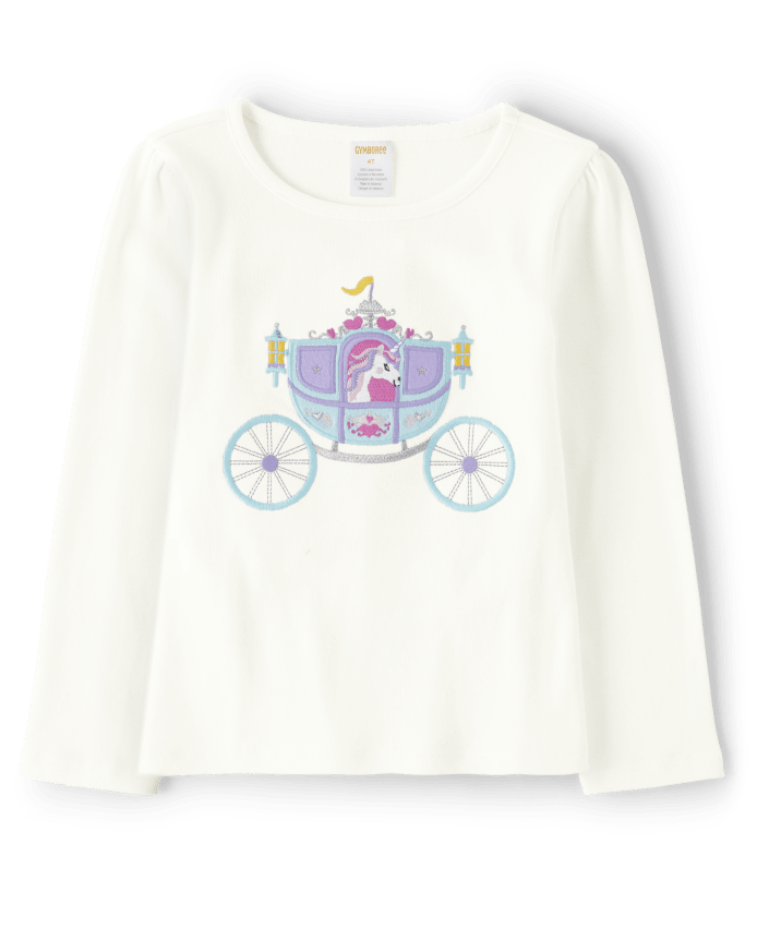 Girls Embroidered Princess Carriage Top - Unicorn