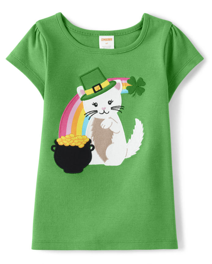 Girls Embroidered Cat Top - Little Leprechaun