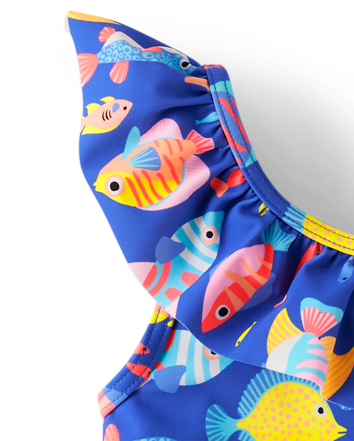 Girls Fish Ruffle One Piece Swimsuit - Splish-Splash
