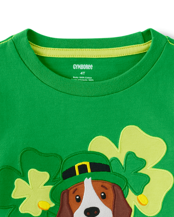 Boys Embroidered Dog Top - Little Leprechaun