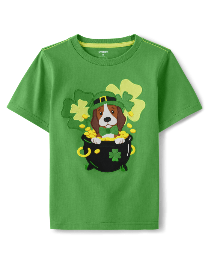 Boys Embroidered Dog Top - Little Leprechaun