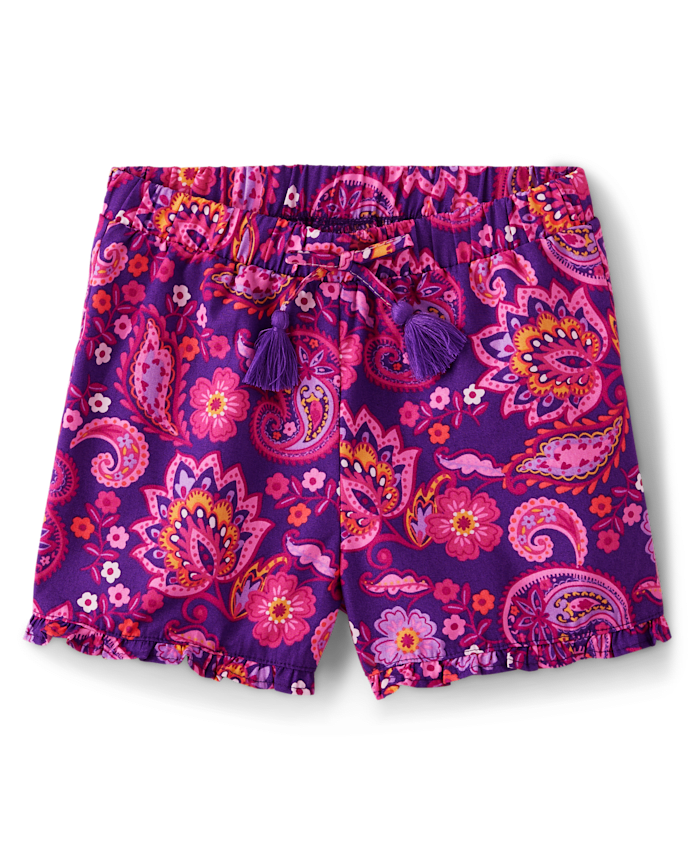 Girls Paisley Paperbag Waist Shorts - Island Spice