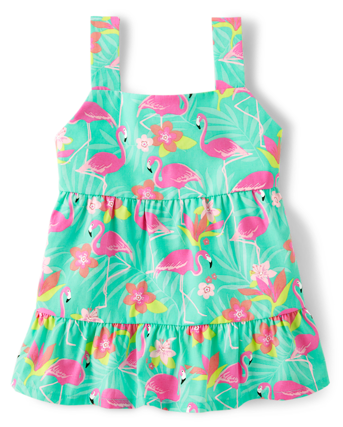 Girls Flamingo Ruffle Tank Top - Tropical Paradise