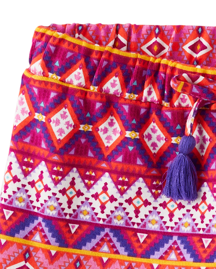 Girls Fairisle Paperbag Waist Shorts - Island Spice