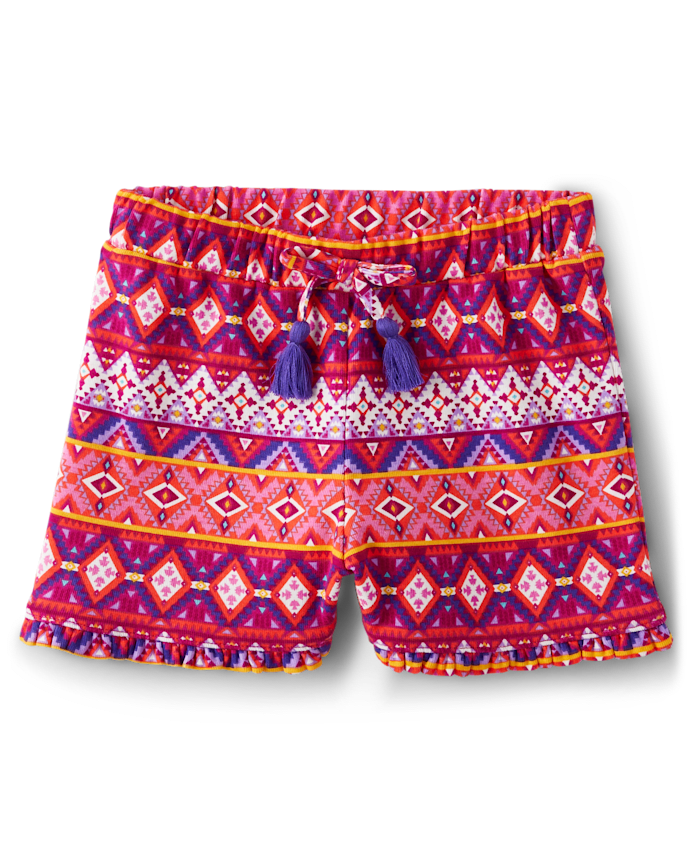 Girls Fairisle Paperbag Waist Shorts - Island Spice