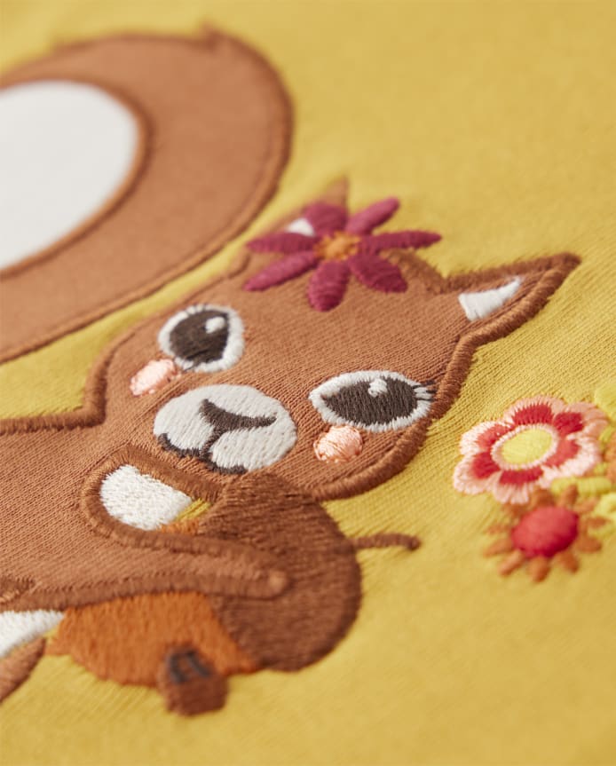 Girls Embroidered Squirrel Top - Happy Harvest