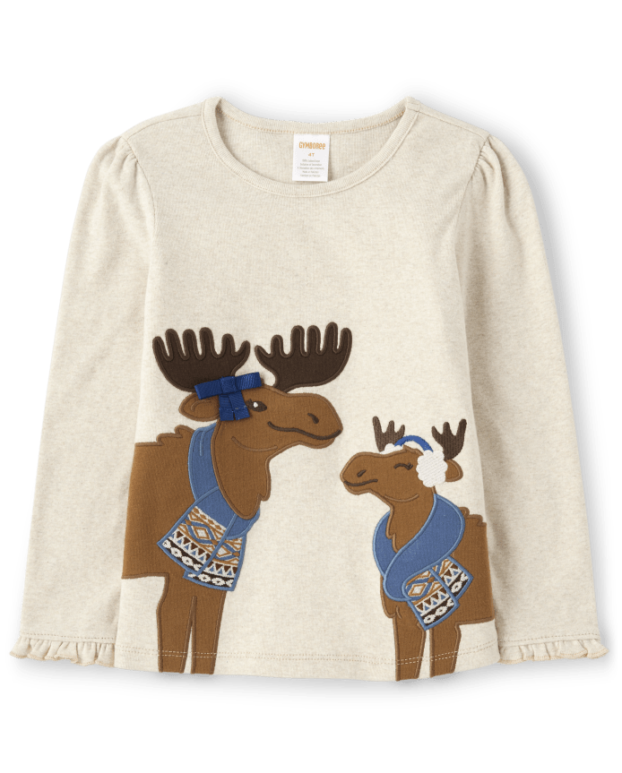 Girls Embroidered Moose Top - Montana Mountain