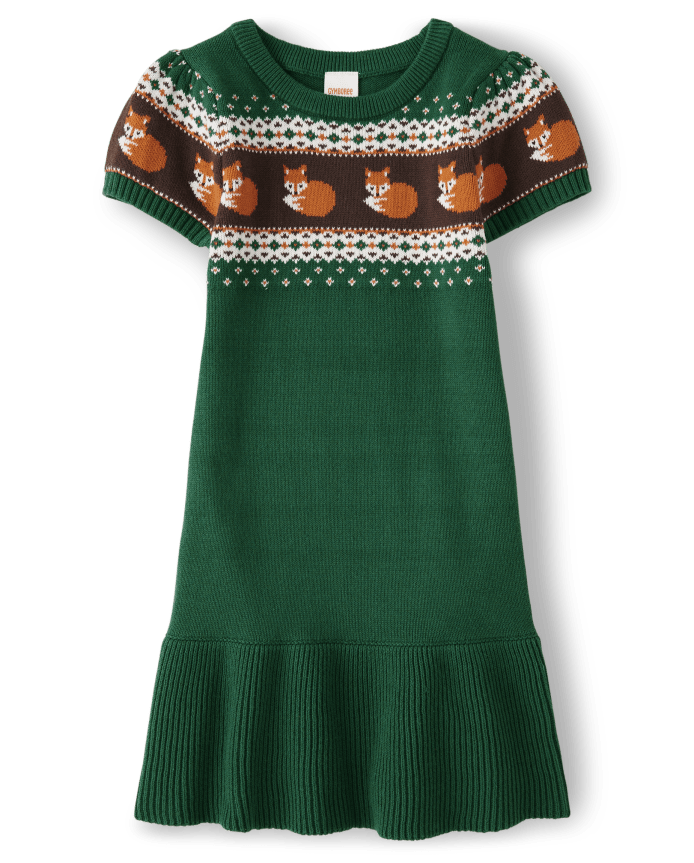 Girls Fox Fairisle Sweater Dress - Friendly