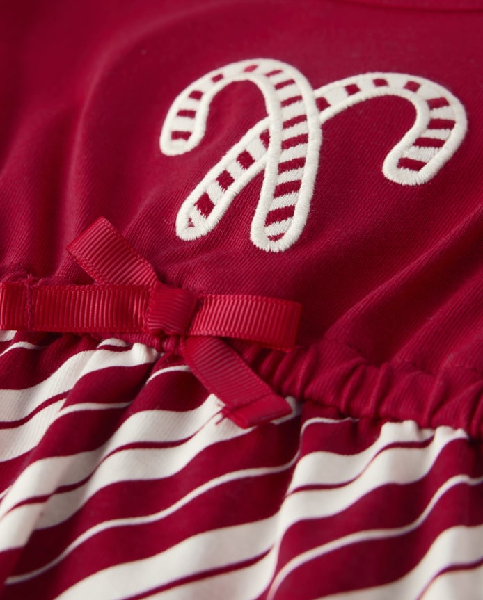 Girls Embroidered Candy Canes Ruffle Tiered Dress - A Royal Christmas