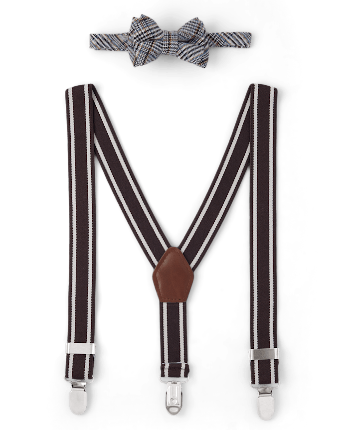 Boys Plaid Bow Tie And Suspenders Set - Winter Wonderland