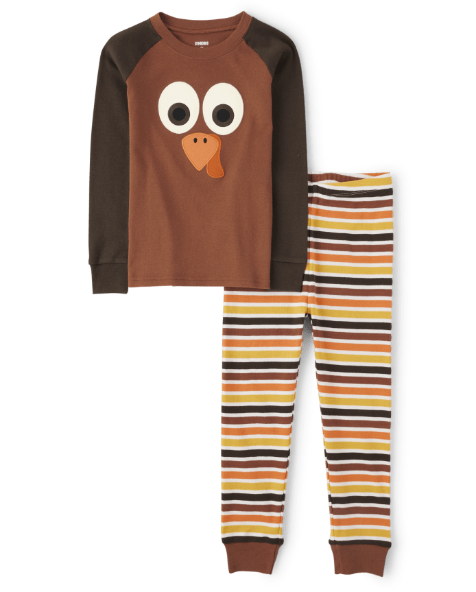 Kids Embroidered Turkey Snug Fit Cotton Pajamas