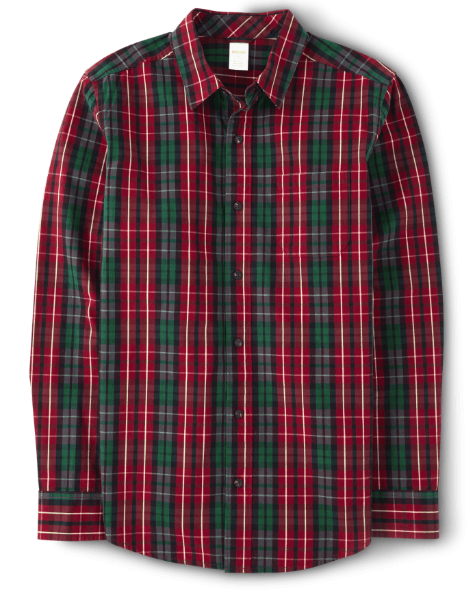 Mens Matching Family Plaid Poplin Button Up Shirt - A Royal Christmas