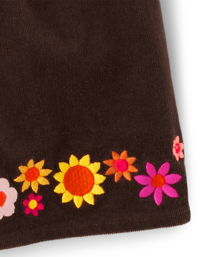 Girls Embroidered Floral Corduroy Skort - Happy Harvest