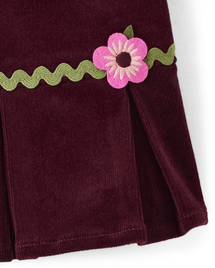 Girls Flower Corduroy Pleated Skirt - Enchanted Forest
