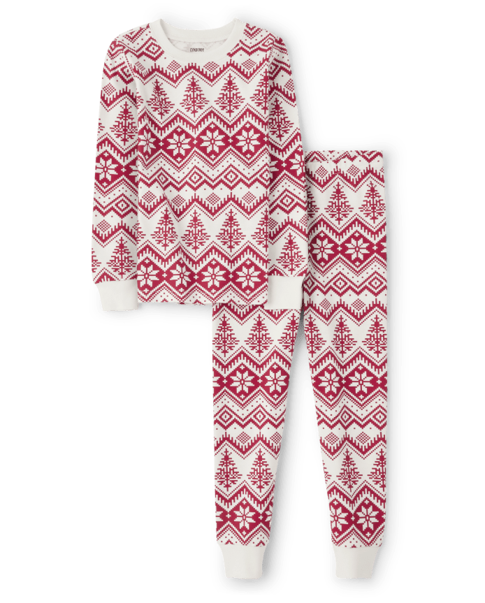 Kids Matching Family Christmas Fairisle Snug Fit Cotton Pajamas