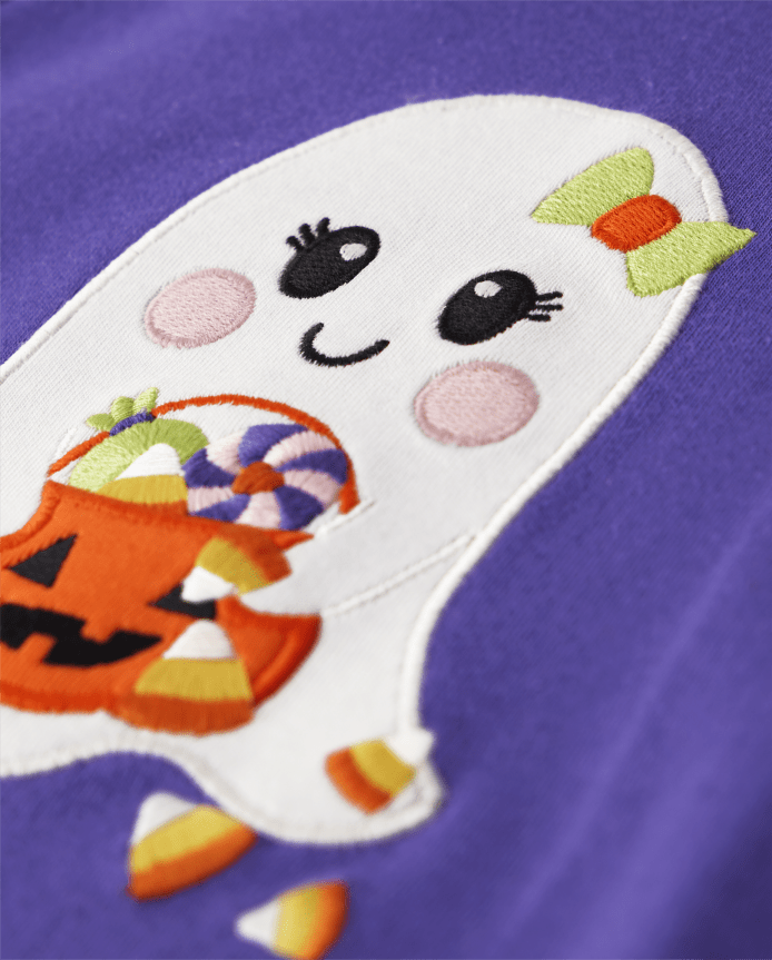 Girls Embroidered Ghost Top - Trick or Treat