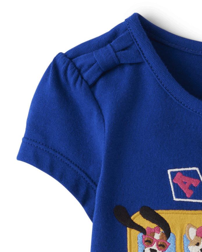 Girls Embroidered School Bus Top - Prep