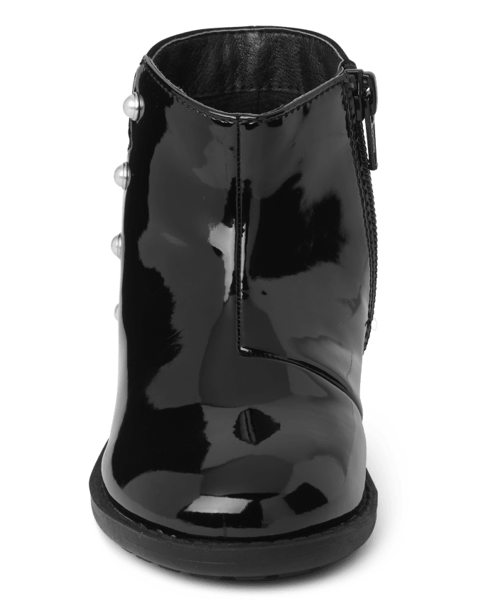 Girls Faux Patent Leather Pearl Boots - Ladies And Gentlemen