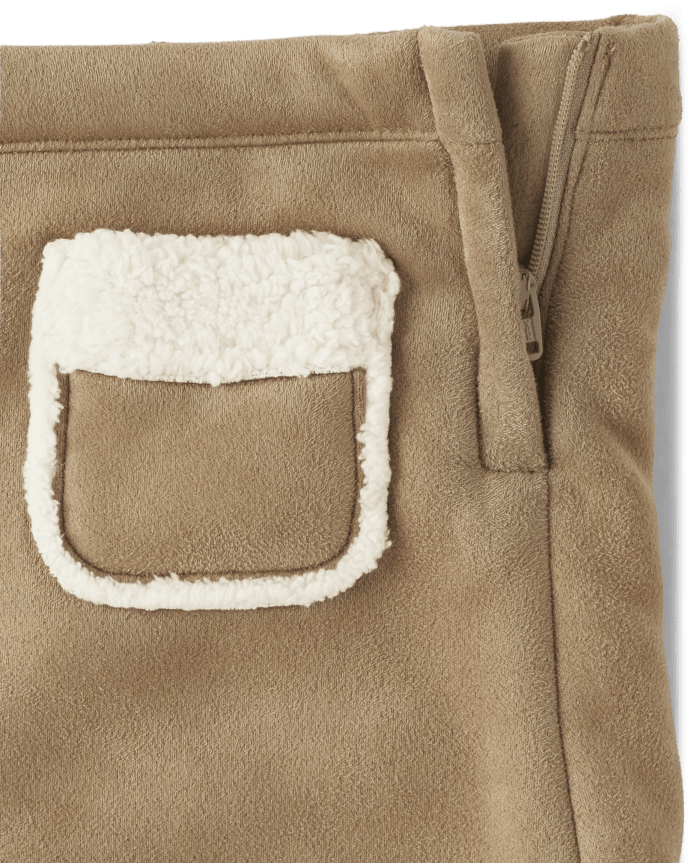 Girls Faux Suede Patch Pocket Skirt