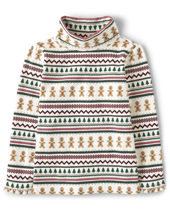 Girls Gingerbread Fairisle Turtleneck - Christmas Cabin
