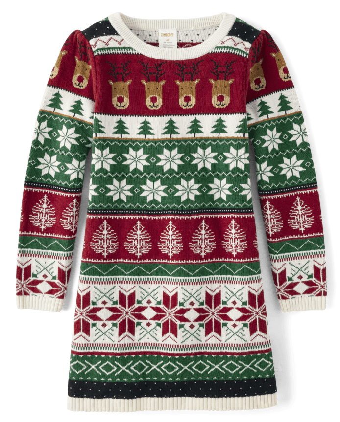 Girls Intarsia Fairisle Sweater Dress - Christmas Cabin