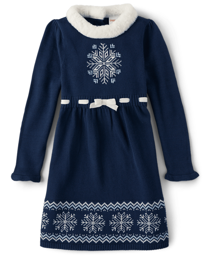 Girls Snowflake Fairisle Sweater Dress - Holiday Express