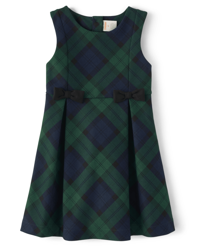 Girls Plaid Bow Pleated Ponte Jumper - Nutcracker