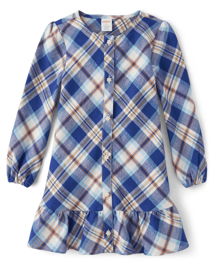 Girls Matching Family Plaid Twill Shirt Dress
