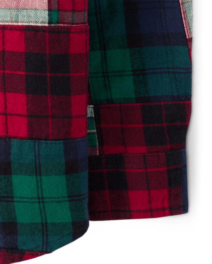 Boys Patch Plaid Shirt - Christmas Cabin