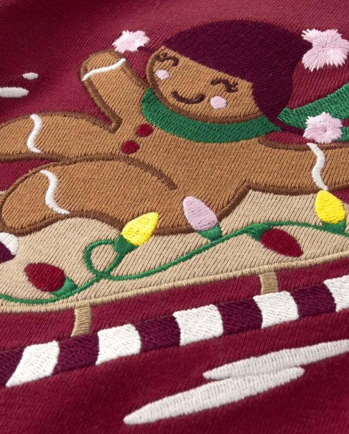 Girls Embroidered Gingerbread Sled Top - Christmas Cabin