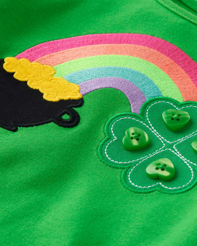 Girls Embroidered Shamrock Top - Little Leprechaun