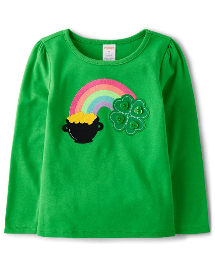 Girls Embroidered Shamrock Top - Little Leprechaun