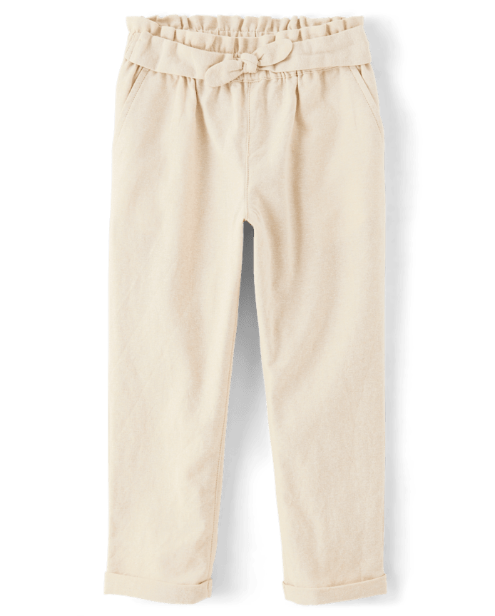 Girls Tie Linen-Blend Pull On Pants