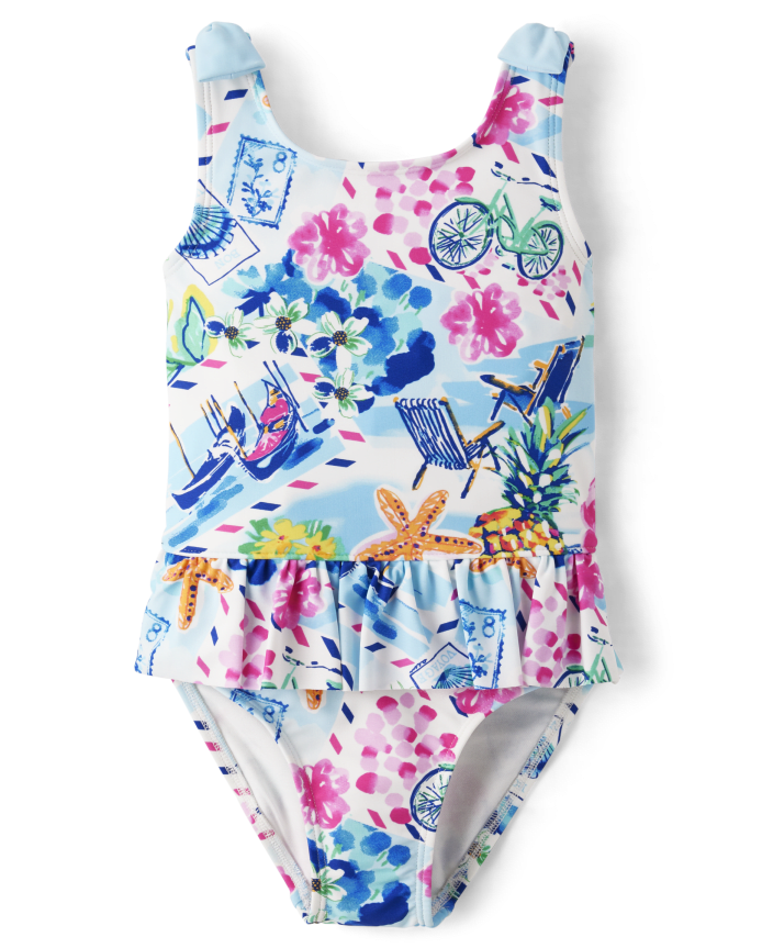 Girls Tropical Ruffle One Piece Swimsuit - Splish-Splash