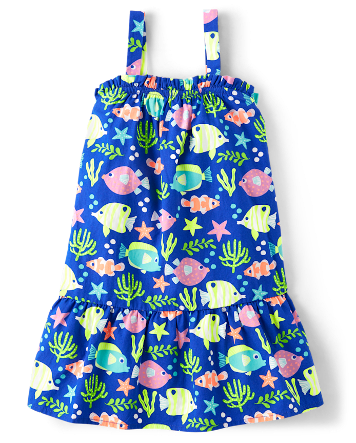 Girls Fish Ruffle Dress - Splish-Splash