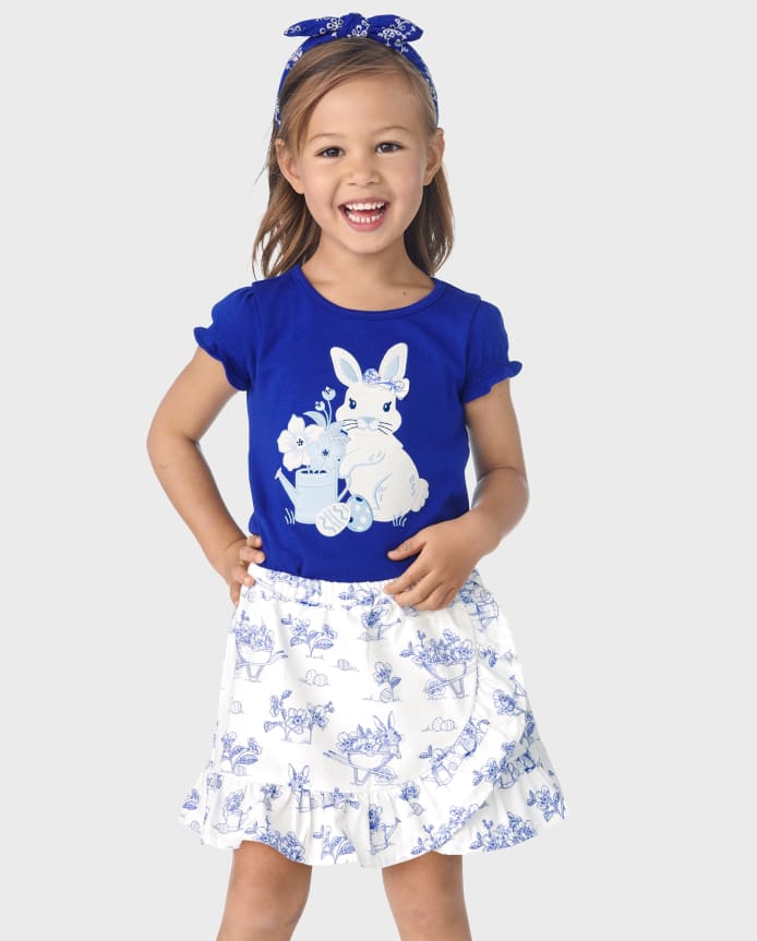 Girls Bunny Poplin Ruffle Skort - Blue Belle