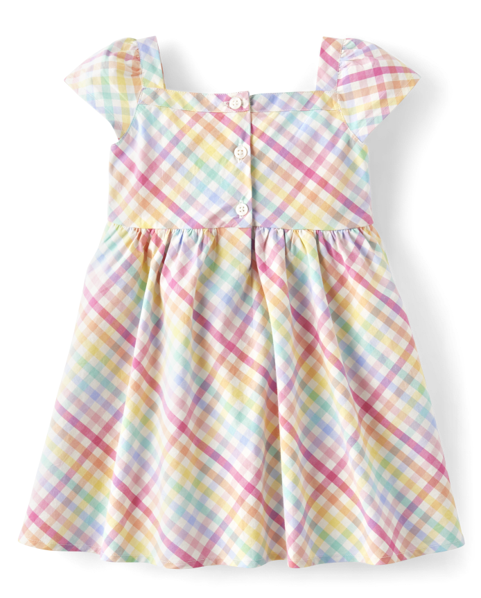 Girls Rainbow Gingham Poplin Fit And Flare Dress - Spring Celebrations
