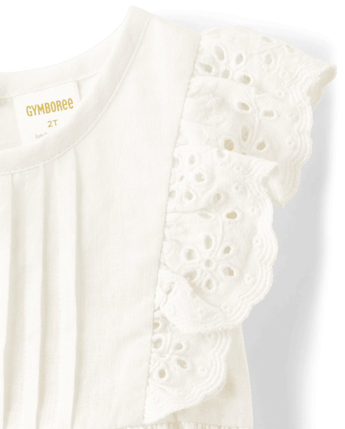 Girls Eyelet Linen-Blend Top