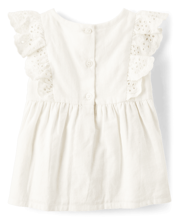 Girls Eyelet Linen-Blend Top