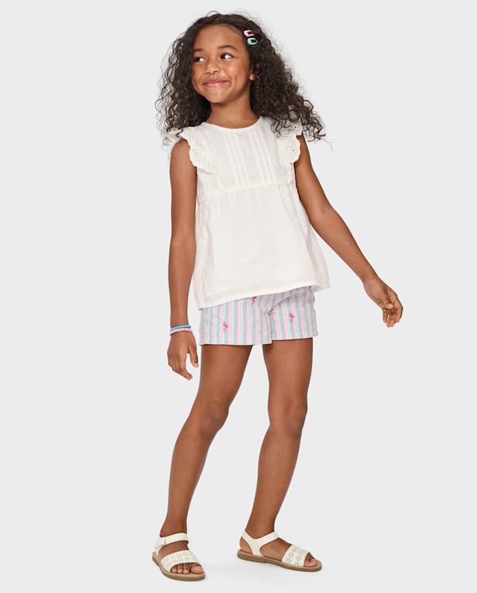 Girls Eyelet Linen-Blend Top