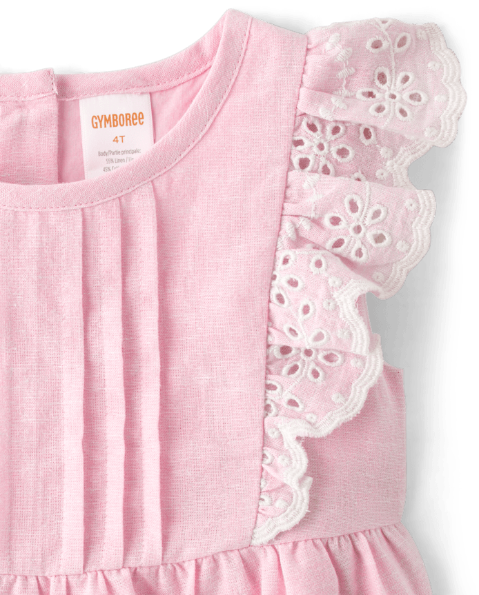 Girls Eyelet Linen-Blend Top