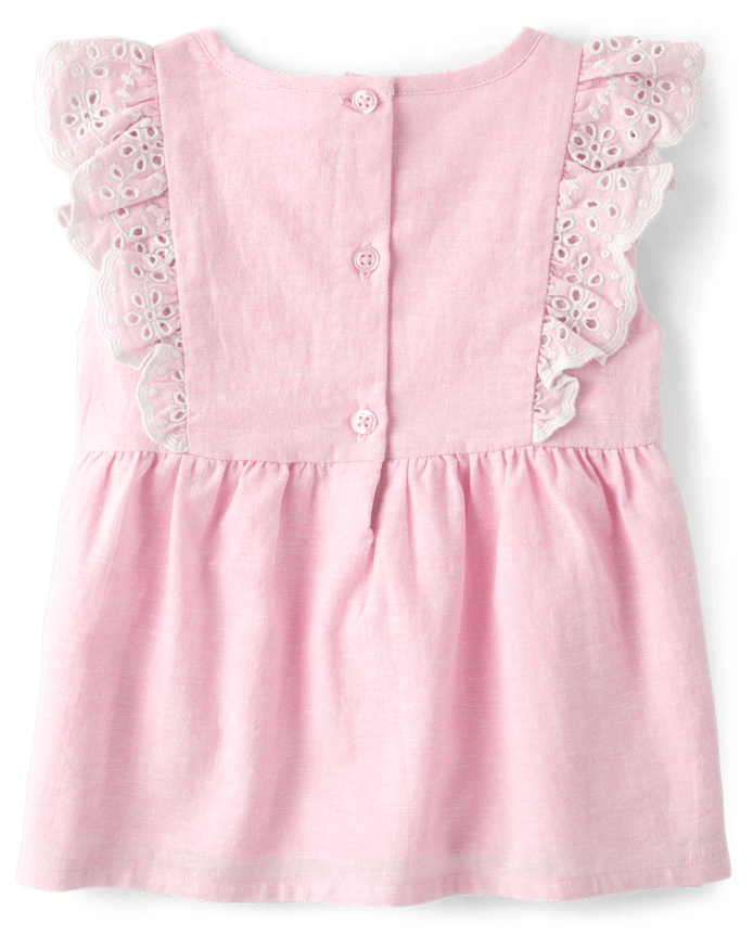 Girls Eyelet Linen-Blend Top