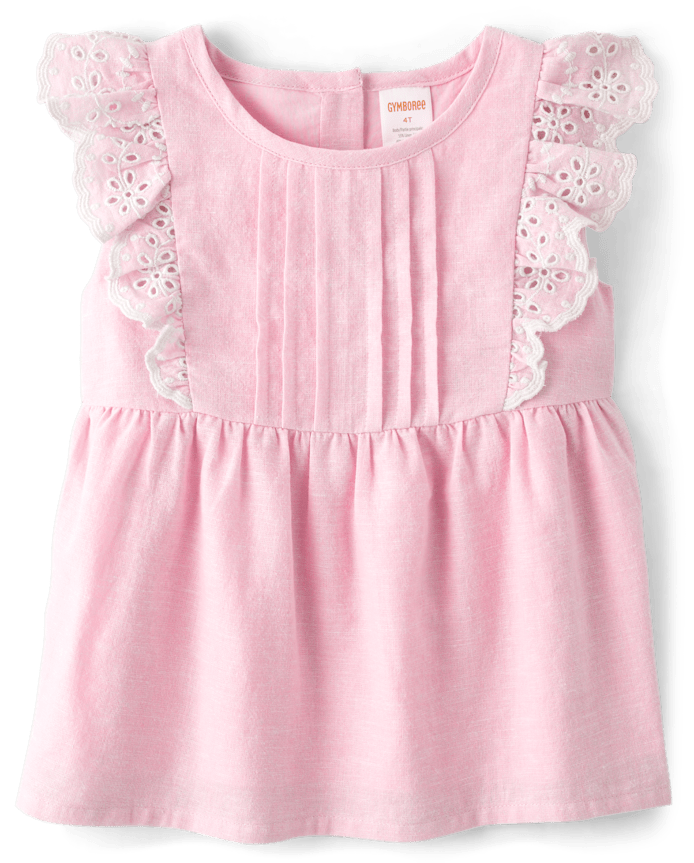 Girls Eyelet Linen-Blend Top