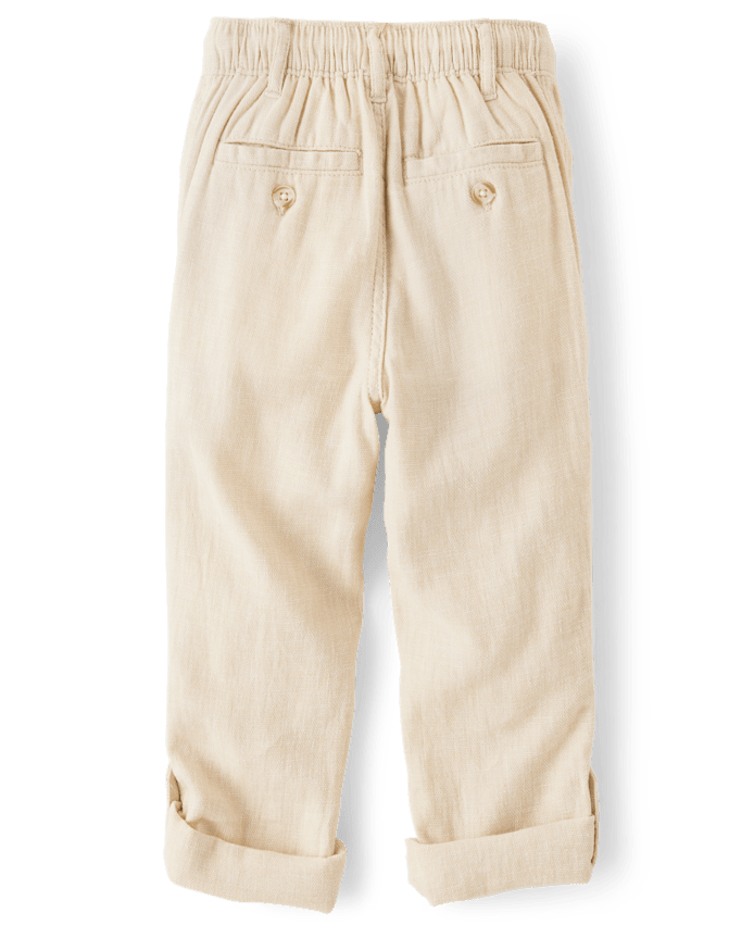 Kids Roll Cuff Linen-Blend Pull On Pants