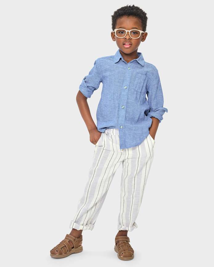 Kids Linen-Blend Button Up Shirt